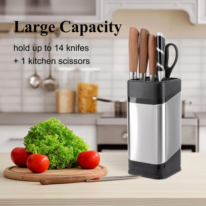 Kitchen Knife Holder,Stainless Steel Universal Knife Block for Kitchen Counter,Space-Saving Knife Storage Organizer Countertop,Knife Block Holder without Knives (Black)