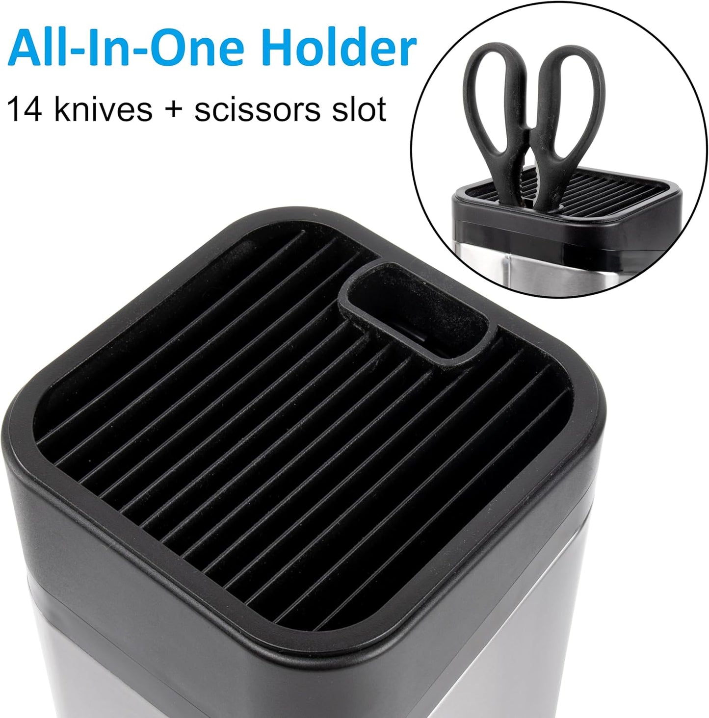 Kitchen Knife Holder,Stainless Steel Universal Knife Block for Kitchen Counter,Space-Saving Knife Storage Organizer Countertop,Knife Block Holder without Knives (Black)