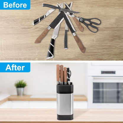 Kitchen Knife Holder,Stainless Steel Universal Knife Block for Kitchen Counter,Space-Saving Knife Storage Organizer Countertop,Knife Block Holder without Knives (Black)