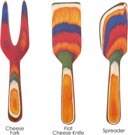 Baltique Marrakesh Collection 3 Piece Cheese & Charcuterie Tool Set, Colorful Wooden Cheese Knife Set