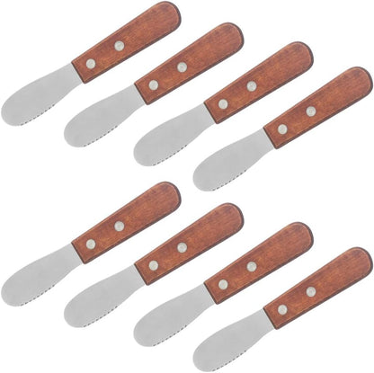 8 Pack Stainless Steel Straight Edge Wide Butter Spreader with Wood Handle, Sandwich Cream Cheese Condiment Knives 5 Inch