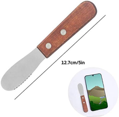 8 Pack Stainless Steel Straight Edge Wide Butter Spreader with Wood Handle, Sandwich Cream Cheese Condiment Knives 5 Inch
