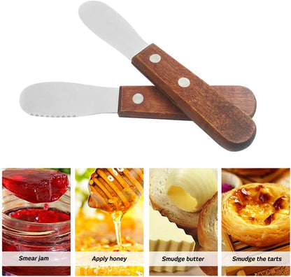 8 Pack Stainless Steel Straight Edge Wide Butter Spreader with Wood Handle, Sandwich Cream Cheese Condiment Knives 5 Inch