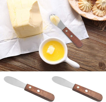 8 Pack Stainless Steel Straight Edge Wide Butter Spreader with Wood Handle, Sandwich Cream Cheese Condiment Knives 5 Inch