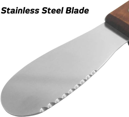 8 Pack Stainless Steel Straight Edge Wide Butter Spreader with Wood Handle, Sandwich Cream Cheese Condiment Knives 5 Inch