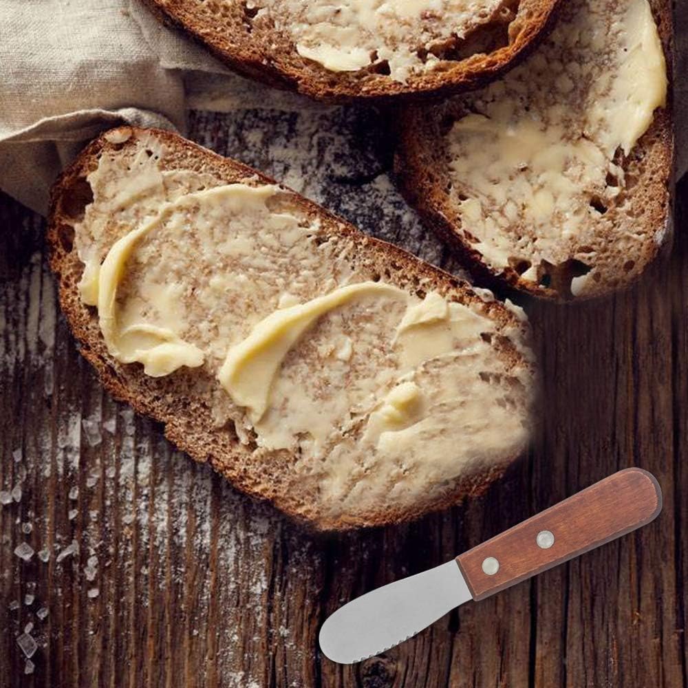 8 Pack Stainless Steel Straight Edge Wide Butter Spreader with Wood Handle, Sandwich Cream Cheese Condiment Knives 5 Inch