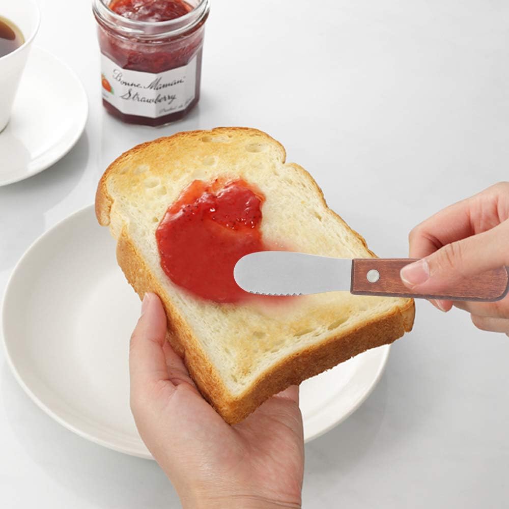 8 Pack Stainless Steel Straight Edge Wide Butter Spreader with Wood Handle, Sandwich Cream Cheese Condiment Knives 5 Inch
