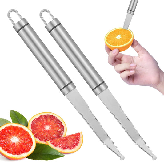 2PCS Stainless Steel Grapefruit Knife Curved Serrated Blade, Small Kiwi Knife Grape Peeler Fruit Cutter for Citrus Orange Lemon Kitchen Tool