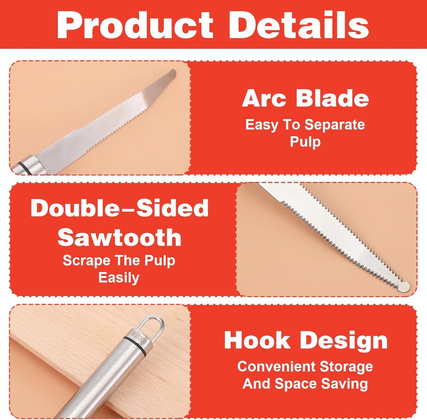 2PCS Stainless Steel Grapefruit Knife Curved Serrated Blade, Small Kiwi Knife Grape Peeler Fruit Cutter for Citrus Orange Lemon Kitchen Tool