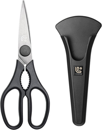 Kitchen Scissors All Purpose Kitchen Shears with Magnetic Holder, Heavy Duty Scissors Shears Dishwasher Safe, Come Apart Food Scissors for Meat, Poultry, Cooking, BBQ, Vegetable, Herbs, Black