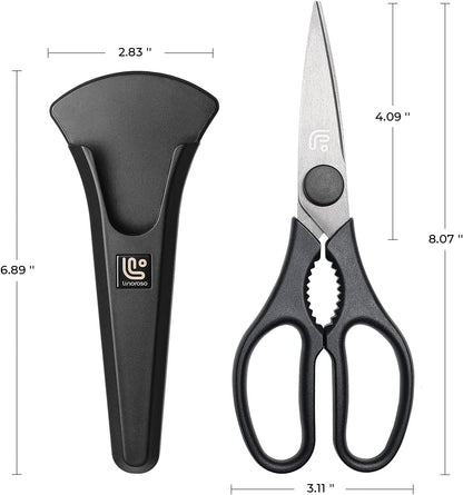 Kitchen Scissors All Purpose Kitchen Shears with Magnetic Holder, Heavy Duty Scissors Shears Dishwasher Safe, Come Apart Food Scissors for Meat, Poultry, Cooking, BBQ, Vegetable, Herbs, Black