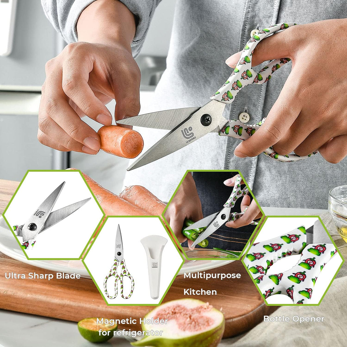Kitchen Scissors All Purpose Kitchen Shears with Magnetic Holder, Heavy Duty Scissors Shears Dishwasher Safe, Come Apart Food Scissors for Meat, Poultry, Cooking, BBQ, Vegetable, Herbs, Black