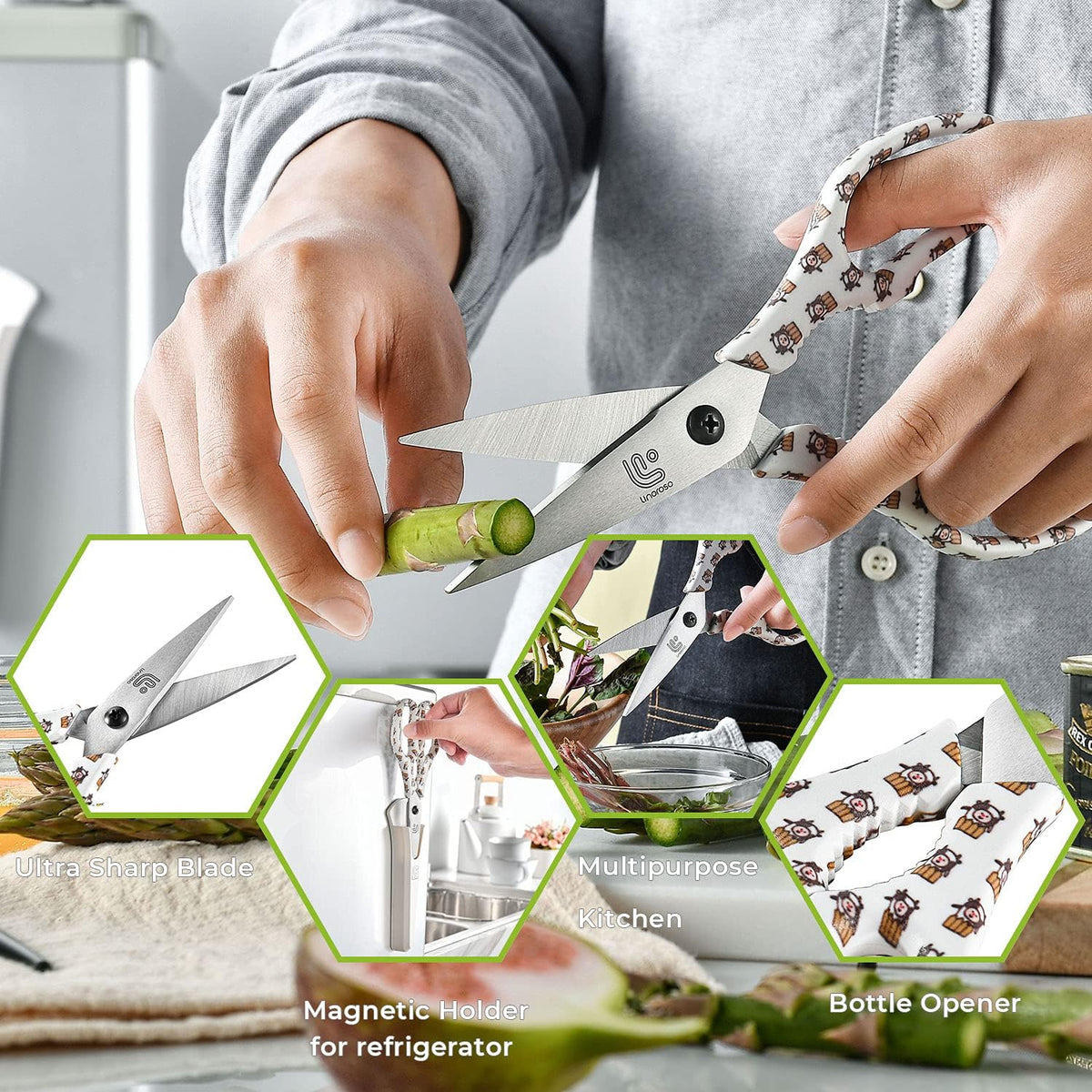 Kitchen Scissors All Purpose Kitchen Shears with Magnetic Holder, Heavy Duty Scissors Shears Dishwasher Safe, Come Apart Food Scissors for Meat, Poultry, Cooking, BBQ, Vegetable, Herbs, Black