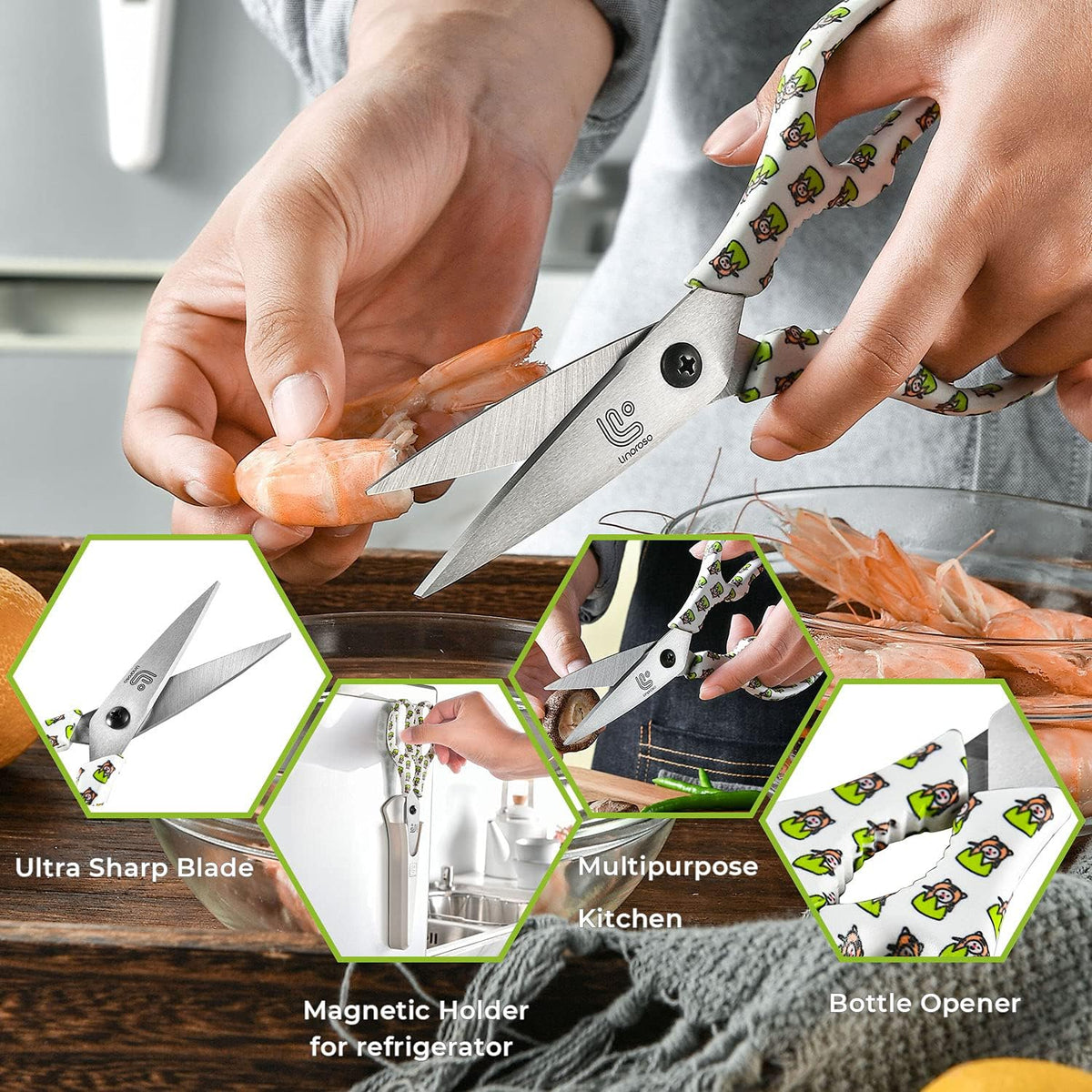 Kitchen Scissors All Purpose Kitchen Shears with Magnetic Holder, Heavy Duty Scissors Shears Dishwasher Safe, Come Apart Food Scissors for Meat, Poultry, Cooking, BBQ, Vegetable, Herbs, Black