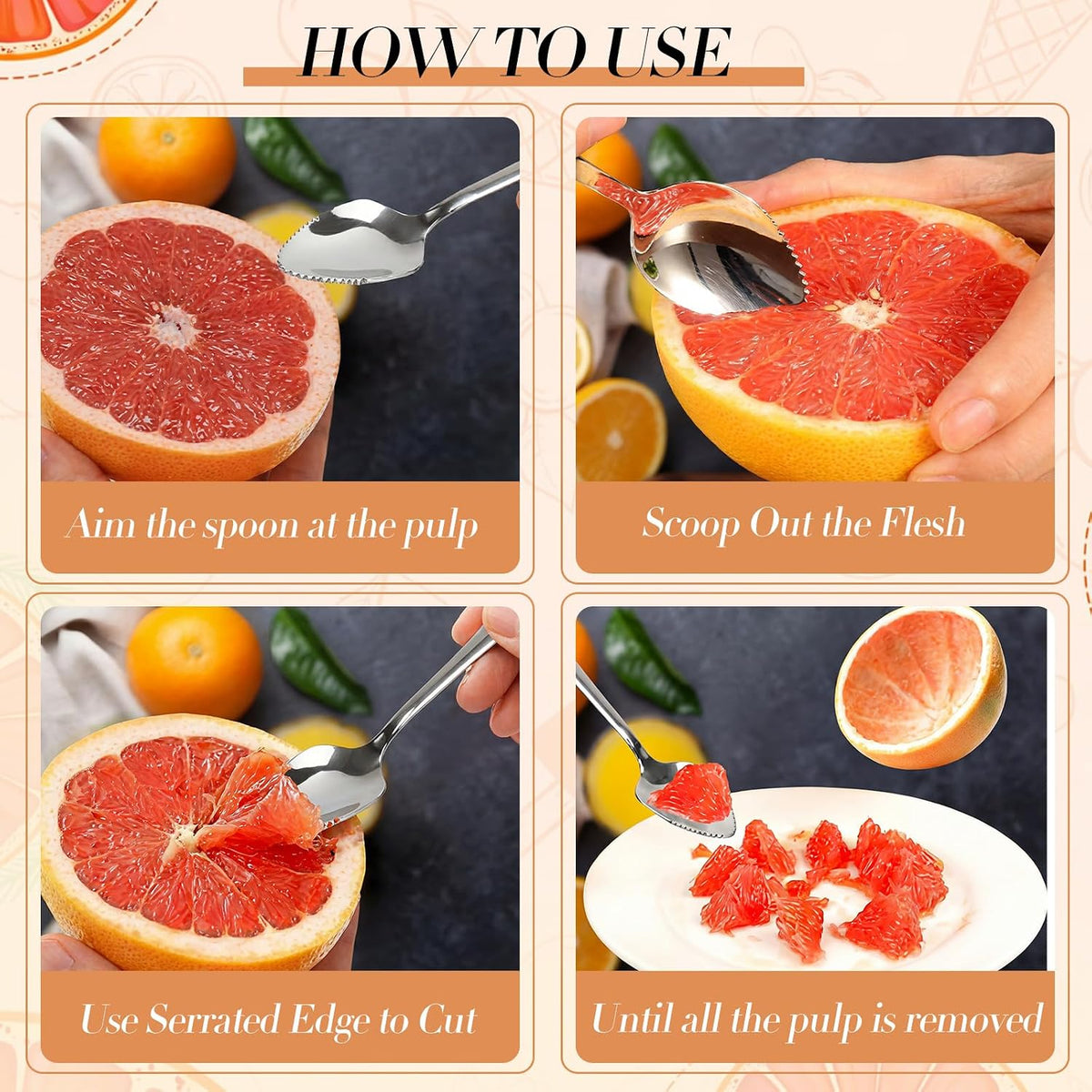 20 Pcs Grapefruit Spoons Bulk and 2 Grapefruit Knifes, Serrated Edge & Thick Gauge Handle, 18/8 Stainless Steel Silver Citrus Utensil Set for Kiwi Apple Dessert Salad Citrus Fruits