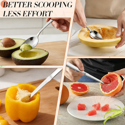 20 Pcs Grapefruit Spoons Bulk and 2 Grapefruit Knifes, Serrated Edge & Thick Gauge Handle, 18/8 Stainless Steel Silver Citrus Utensil Set for Kiwi Apple Dessert Salad Citrus Fruits