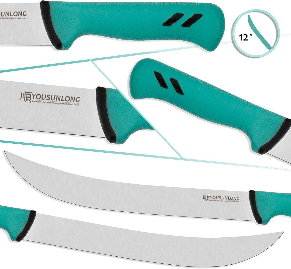 Cimeter Butcher & Boning Knife 3-Piece Set - Premium High-carbon Molybdenum Steel Blade of 5" 8" 10" - Butcher's Meat Knife Set - Ergonomic & Non-slip Handle