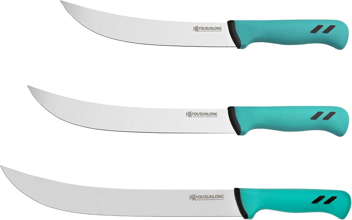 Cimeter Butcher & Boning Knife 3-Piece Set - Premium High-carbon Molybdenum Steel Blade of 5" 8" 10" - Butcher's Meat Knife Set - Ergonomic & Non-slip Handle