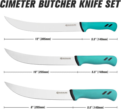 Cimeter Butcher & Boning Knife 3-Piece Set - Premium High-carbon Molybdenum Steel Blade of 5" 8" 10" - Butcher's Meat Knife Set - Ergonomic & Non-slip Handle