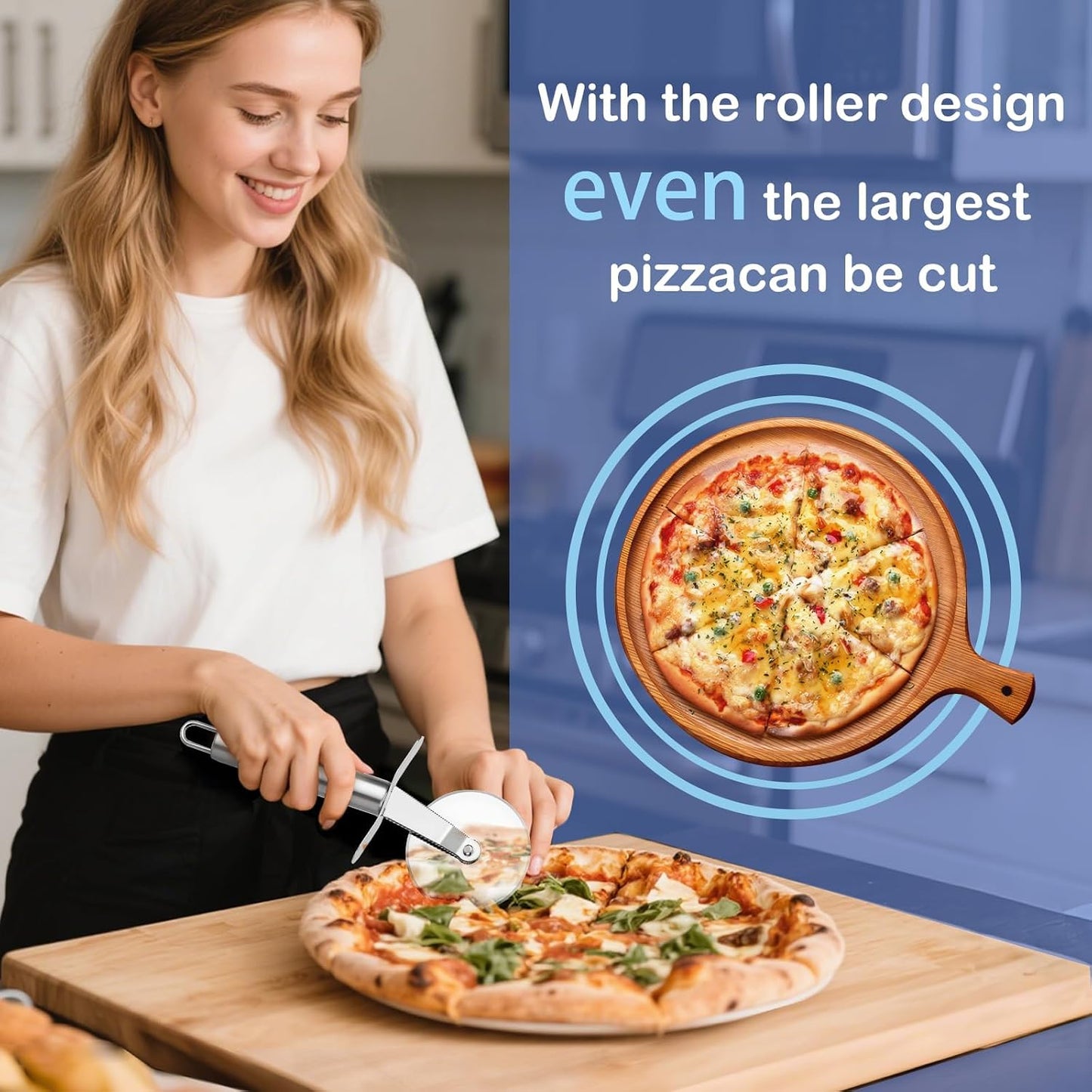 Pizza Cutter, Stainless Steel Pizza Cutter Wheel with Finger Guard Protects, Sharp Smooth Pizza Slicer & Dishwasher Safe - Easy to Clean and Stored