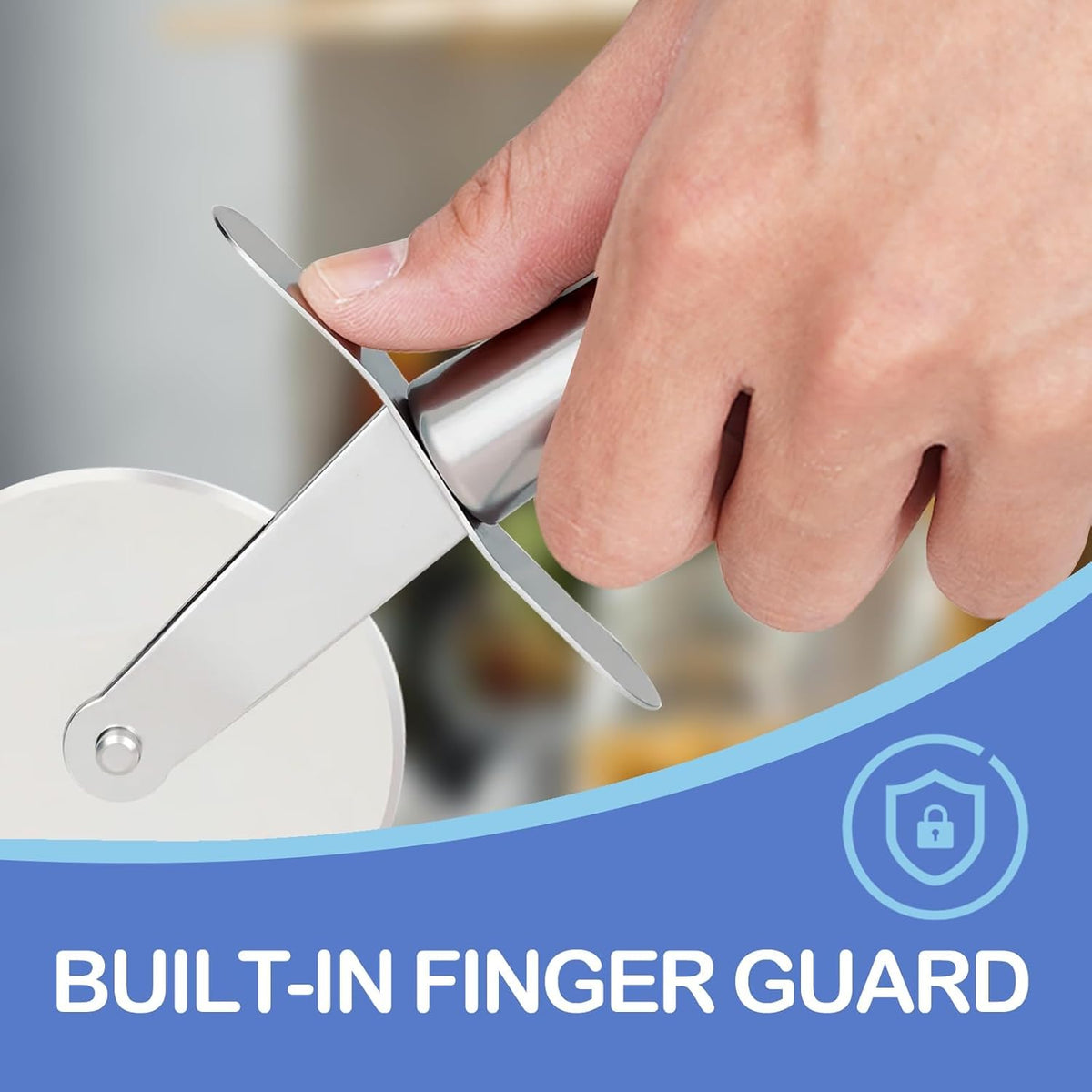 Pizza Cutter, Stainless Steel Pizza Cutter Wheel with Finger Guard Protects, Sharp Smooth Pizza Slicer & Dishwasher Safe - Easy to Clean and Stored