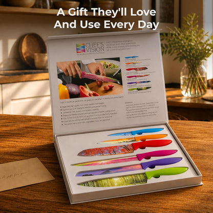 Landscape Knife Set, Six-Piece Stainless Steel Kitchen Knives | Decorative Knife Set with 6 Colorful Landscape Designs, A Unique Cooking Gift for Nature Lovers, Home Cooks, Bakers and Chefs