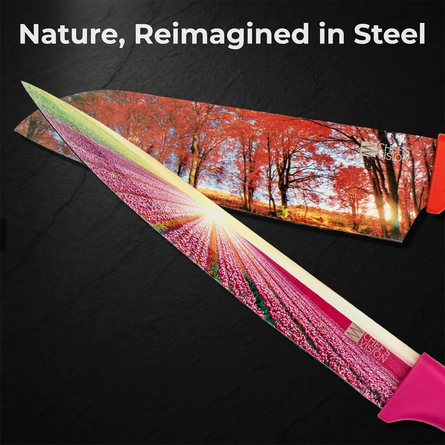 Landscape Knife Set, Six-Piece Stainless Steel Kitchen Knives | Decorative Knife Set with 6 Colorful Landscape Designs, A Unique Cooking Gift for Nature Lovers, Home Cooks, Bakers and Chefs