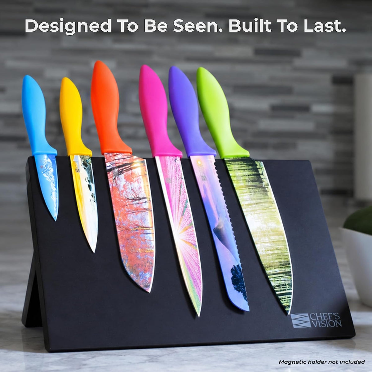 Landscape Knife Set, Six-Piece Stainless Steel Kitchen Knives | Decorative Knife Set with 6 Colorful Landscape Designs, A Unique Cooking Gift for Nature Lovers, Home Cooks, Bakers and Chefs