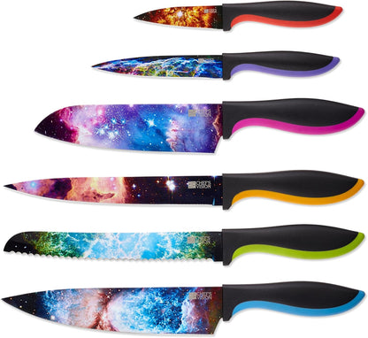 Landscape Knife Set, Six-Piece Stainless Steel Kitchen Knives | Decorative Knife Set with 6 Colorful Landscape Designs, A Unique Cooking Gift for Nature Lovers, Home Cooks, Bakers and Chefs