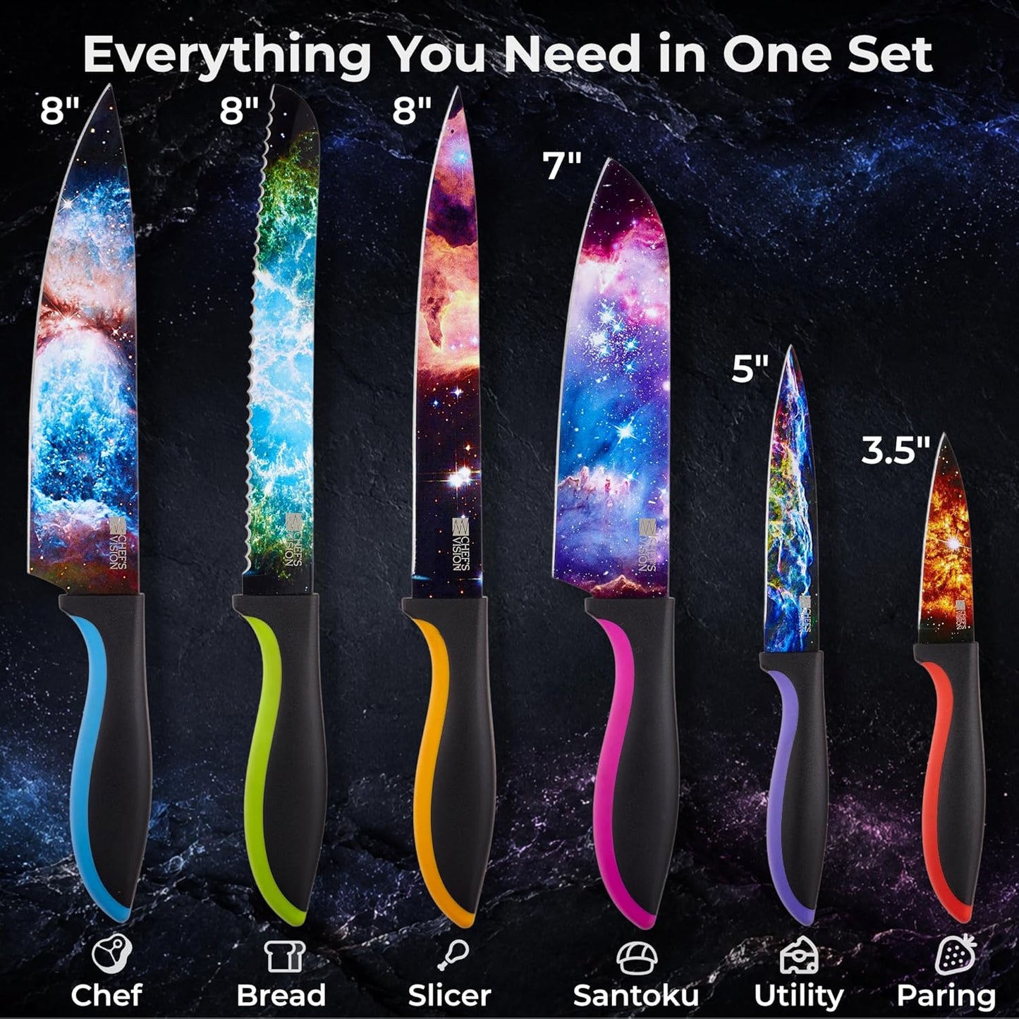 Landscape Knife Set, Six-Piece Stainless Steel Kitchen Knives | Decorative Knife Set with 6 Colorful Landscape Designs, A Unique Cooking Gift for Nature Lovers, Home Cooks, Bakers and Chefs