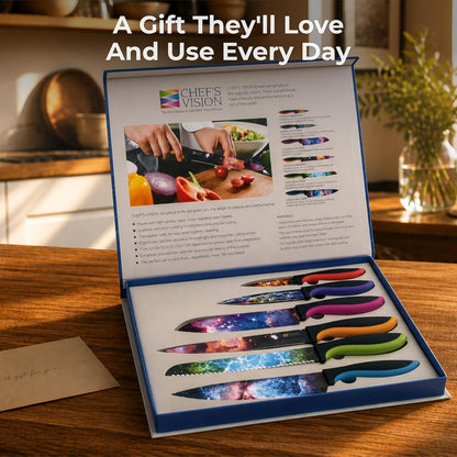 Landscape Knife Set, Six-Piece Stainless Steel Kitchen Knives | Decorative Knife Set with 6 Colorful Landscape Designs, A Unique Cooking Gift for Nature Lovers, Home Cooks, Bakers and Chefs