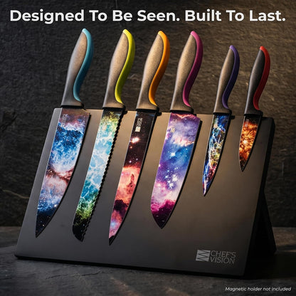 Landscape Knife Set, Six-Piece Stainless Steel Kitchen Knives | Decorative Knife Set with 6 Colorful Landscape Designs, A Unique Cooking Gift for Nature Lovers, Home Cooks, Bakers and Chefs