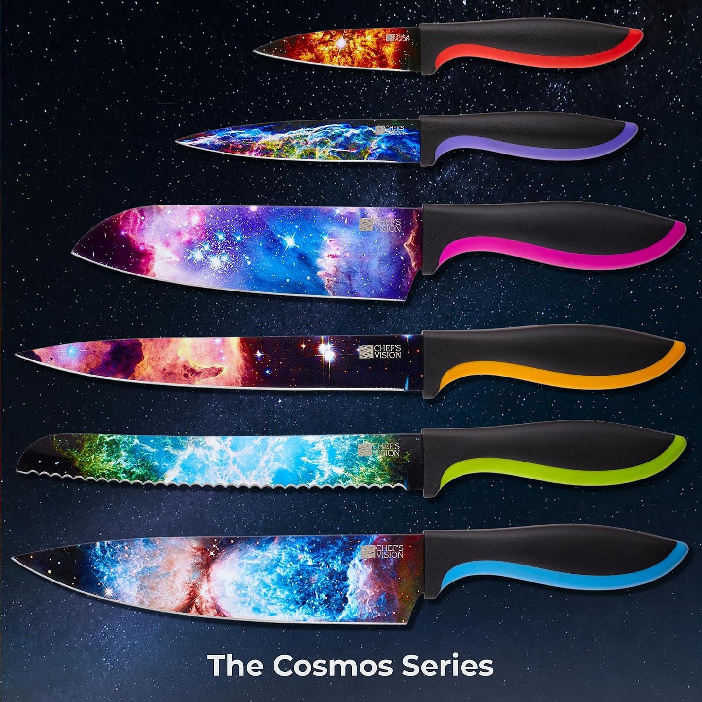Landscape Knife Set, Six-Piece Stainless Steel Kitchen Knives | Decorative Knife Set with 6 Colorful Landscape Designs, A Unique Cooking Gift for Nature Lovers, Home Cooks, Bakers and Chefs