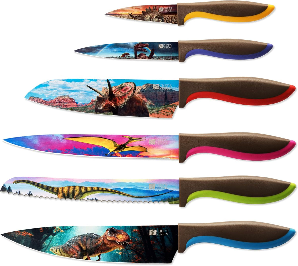 Landscape Knife Set, Six-Piece Stainless Steel Kitchen Knives | Decorative Knife Set with 6 Colorful Landscape Designs, A Unique Cooking Gift for Nature Lovers, Home Cooks, Bakers and Chefs