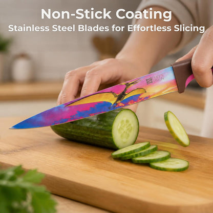 Landscape Knife Set, Six-Piece Stainless Steel Kitchen Knives | Decorative Knife Set with 6 Colorful Landscape Designs, A Unique Cooking Gift for Nature Lovers, Home Cooks, Bakers and Chefs