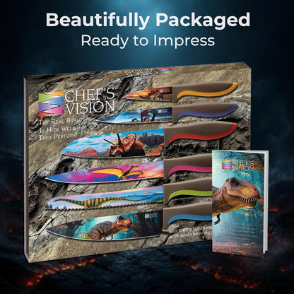 Landscape Knife Set, Six-Piece Stainless Steel Kitchen Knives | Decorative Knife Set with 6 Colorful Landscape Designs, A Unique Cooking Gift for Nature Lovers, Home Cooks, Bakers and Chefs