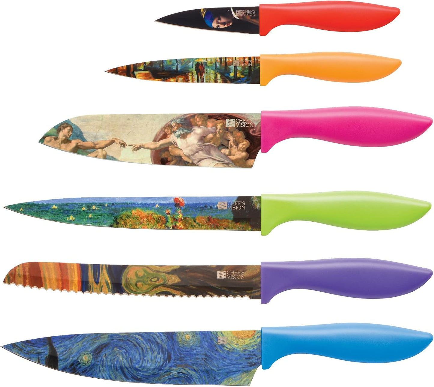 Landscape Knife Set, Six-Piece Stainless Steel Kitchen Knives | Decorative Knife Set with 6 Colorful Landscape Designs, A Unique Cooking Gift for Nature Lovers, Home Cooks, Bakers and Chefs