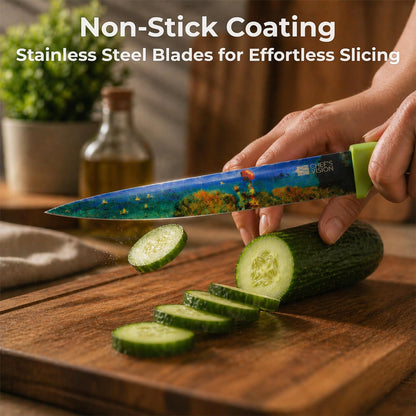 Landscape Knife Set, Six-Piece Stainless Steel Kitchen Knives | Decorative Knife Set with 6 Colorful Landscape Designs, A Unique Cooking Gift for Nature Lovers, Home Cooks, Bakers and Chefs