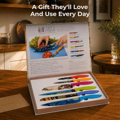 Landscape Knife Set, Six-Piece Stainless Steel Kitchen Knives | Decorative Knife Set with 6 Colorful Landscape Designs, A Unique Cooking Gift for Nature Lovers, Home Cooks, Bakers and Chefs