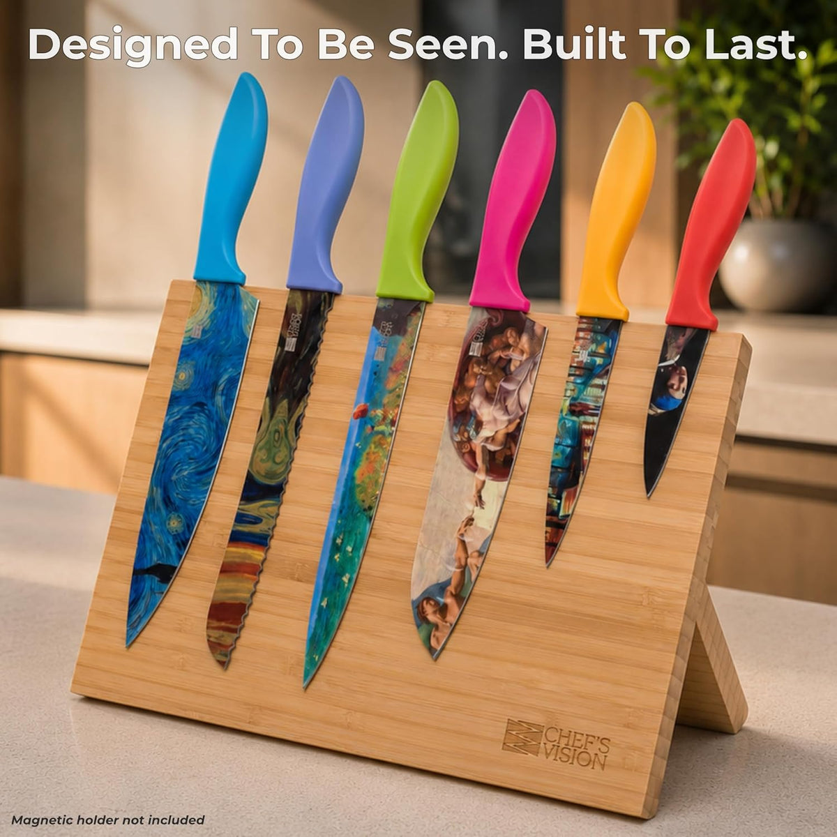 Landscape Knife Set, Six-Piece Stainless Steel Kitchen Knives | Decorative Knife Set with 6 Colorful Landscape Designs, A Unique Cooking Gift for Nature Lovers, Home Cooks, Bakers and Chefs