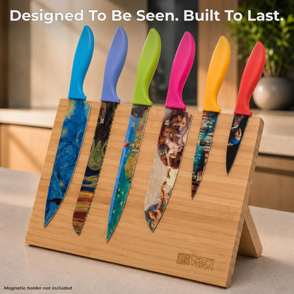 Landscape Knife Set, Six-Piece Stainless Steel Kitchen Knives | Decorative Knife Set with 6 Colorful Landscape Designs, A Unique Cooking Gift for Nature Lovers, Home Cooks, Bakers and Chefs