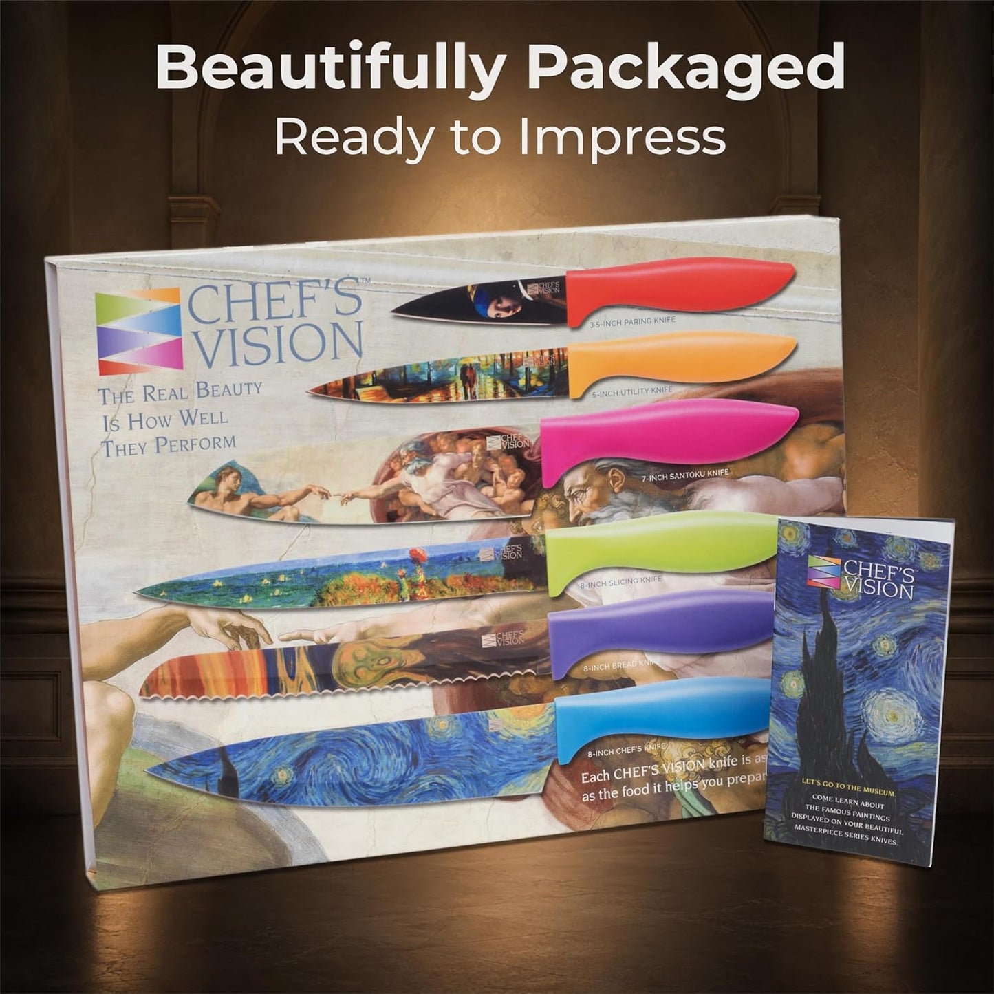 Landscape Knife Set, Six-Piece Stainless Steel Kitchen Knives | Decorative Knife Set with 6 Colorful Landscape Designs, A Unique Cooking Gift for Nature Lovers, Home Cooks, Bakers and Chefs