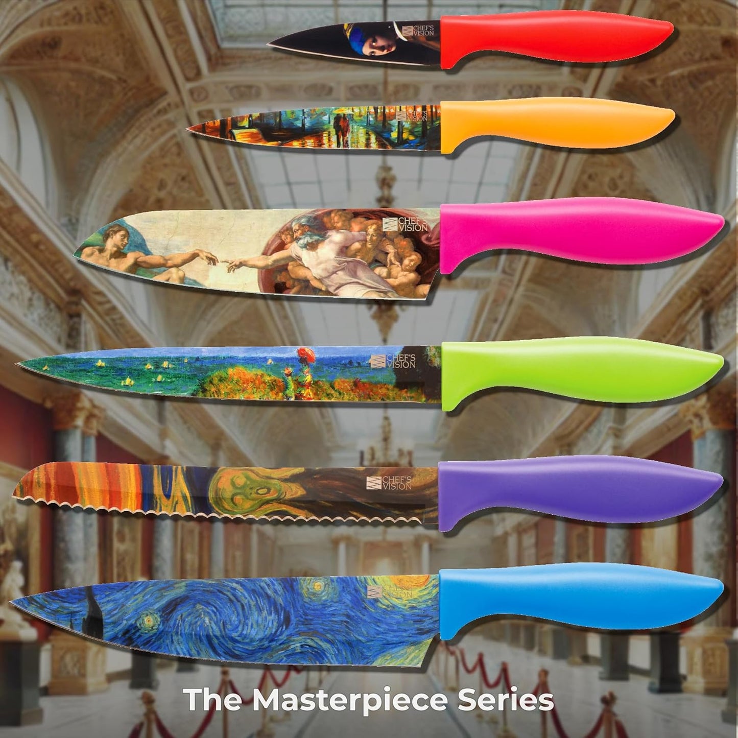 Landscape Knife Set, Six-Piece Stainless Steel Kitchen Knives | Decorative Knife Set with 6 Colorful Landscape Designs, A Unique Cooking Gift for Nature Lovers, Home Cooks, Bakers and Chefs