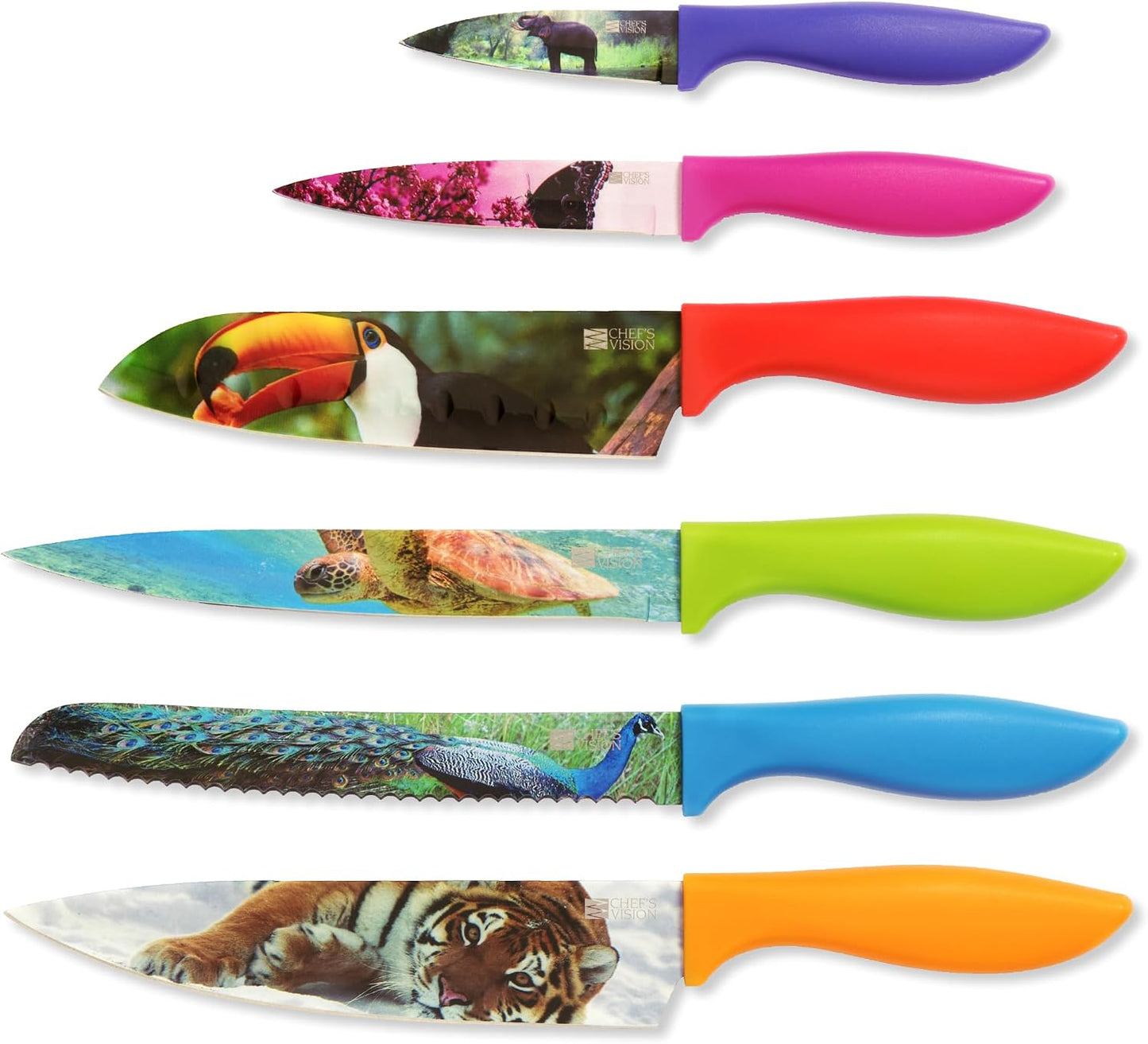Landscape Knife Set, Six-Piece Stainless Steel Kitchen Knives | Decorative Knife Set with 6 Colorful Landscape Designs, A Unique Cooking Gift for Nature Lovers, Home Cooks, Bakers and Chefs