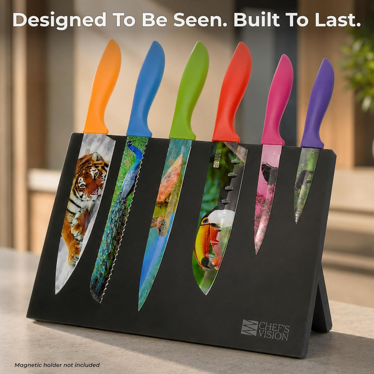Landscape Knife Set, Six-Piece Stainless Steel Kitchen Knives | Decorative Knife Set with 6 Colorful Landscape Designs, A Unique Cooking Gift for Nature Lovers, Home Cooks, Bakers and Chefs