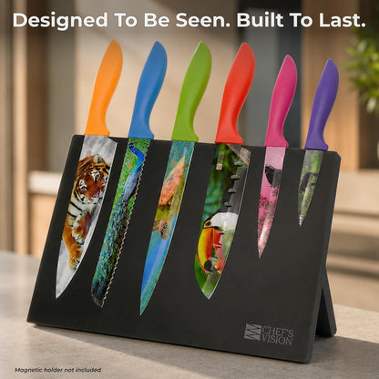 Landscape Knife Set, Six-Piece Stainless Steel Kitchen Knives | Decorative Knife Set with 6 Colorful Landscape Designs, A Unique Cooking Gift for Nature Lovers, Home Cooks, Bakers and Chefs
