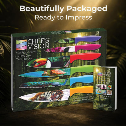 Landscape Knife Set, Six-Piece Stainless Steel Kitchen Knives | Decorative Knife Set with 6 Colorful Landscape Designs, A Unique Cooking Gift for Nature Lovers, Home Cooks, Bakers and Chefs