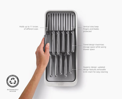 DrawerStore 2-Tier Knife Kitchen Drawer Organizer, Holds up to 11 Knives, Disassembles for Easy Cleaning, Recycled Plastic