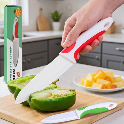 2 PCS Professional Ceramic knife 6 inch and 4 inch,Kitchen knife with Sheaths,Zirconia Blade with Ergonomic Handle,Use for Meat Fruit Vegetable Bread and Butter (Green and Red)