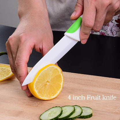 2 PCS Professional Ceramic knife 6 inch and 4 inch,Kitchen knife with Sheaths,Zirconia Blade with Ergonomic Handle,Use for Meat Fruit Vegetable Bread and Butter (Green and Red)